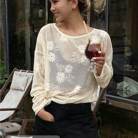 Semi sheer floral embroidered oversized swimsuit coverup - Picture 4 of 4